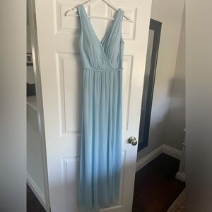 Azazie Light Blue V- Neck Sleeveless A-line Chiffon Bridesmaid Dress